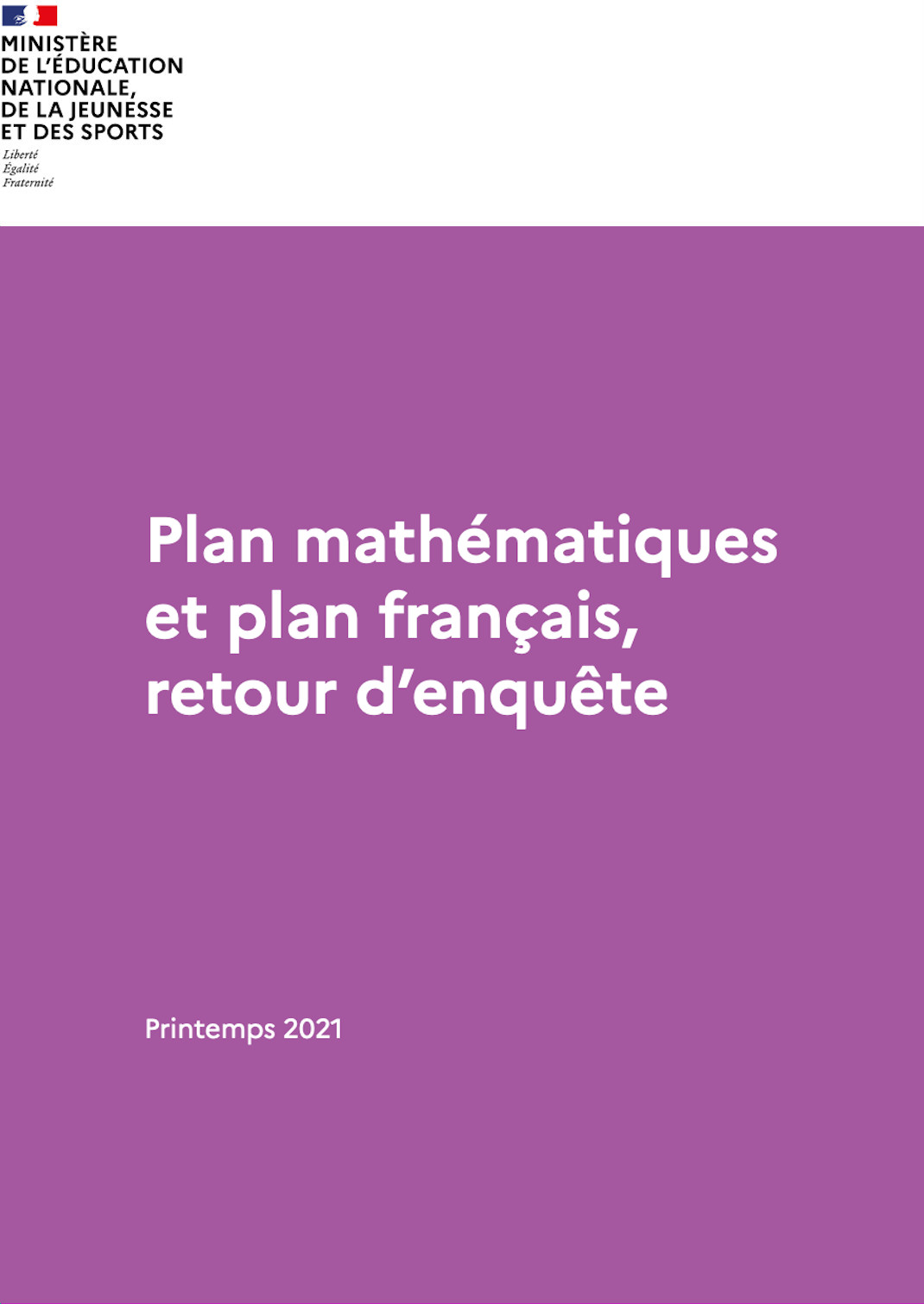 Plan mathématiques
et plan français, retour d’enquête