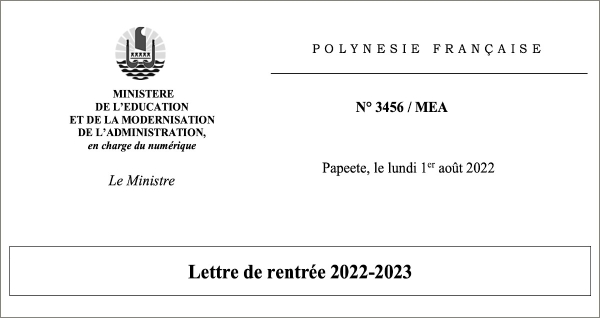 Lettre de rentrée 2022-2023