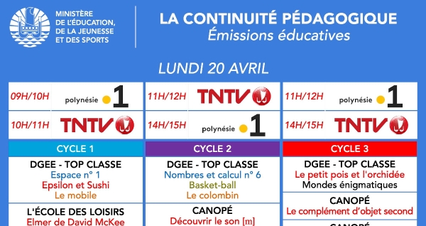 Continuité pédagogique : le programme des émissions éducatives du lundi 20/04