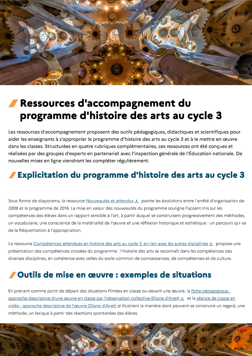 Ressources d'accompagnement du programme d'histoire des arts au cycle 3