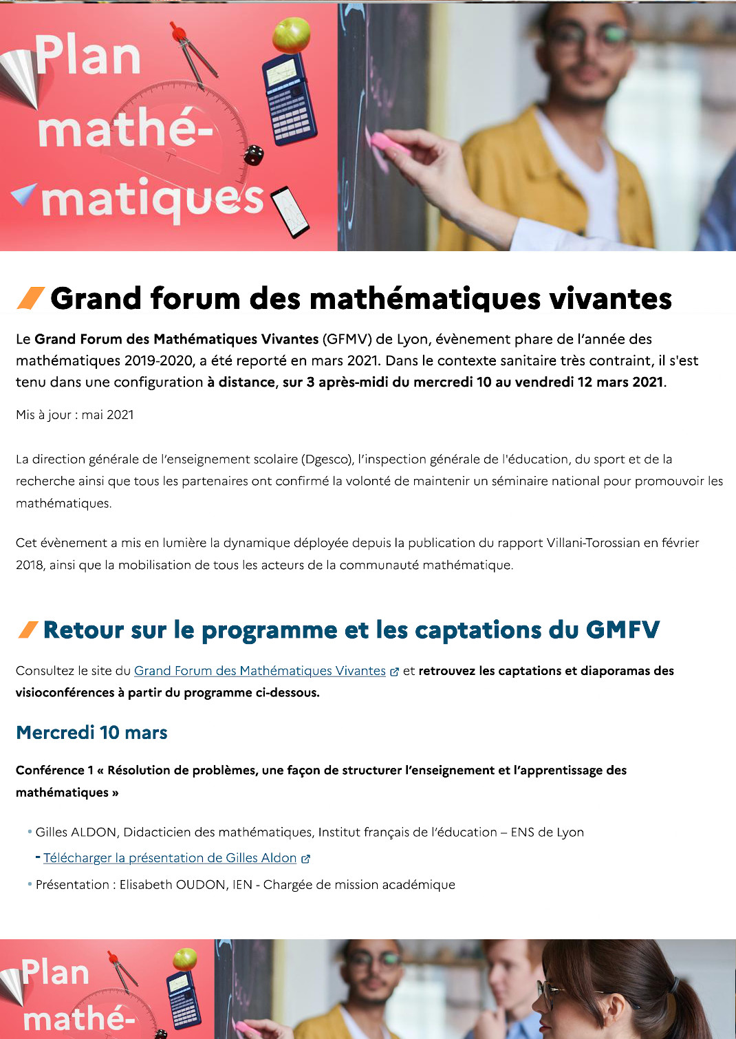 Grand forum des mathématiques vivantes width=