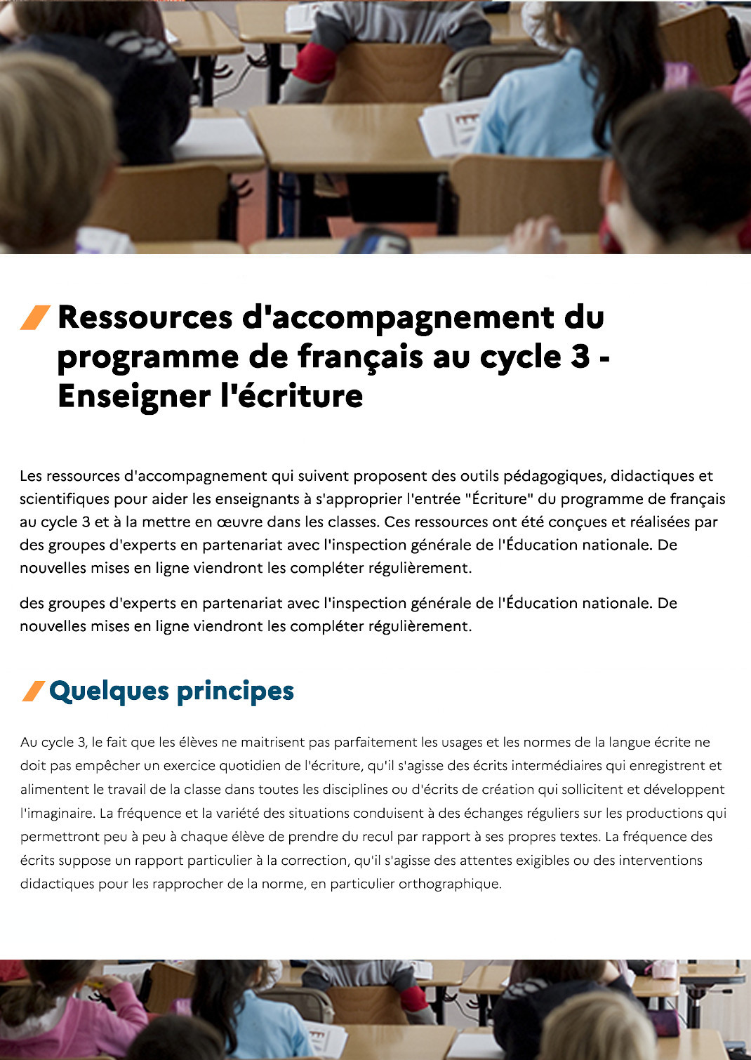 Ressources d'accompagnement du programme de français au cycle 3 - Enseigner l'écriture