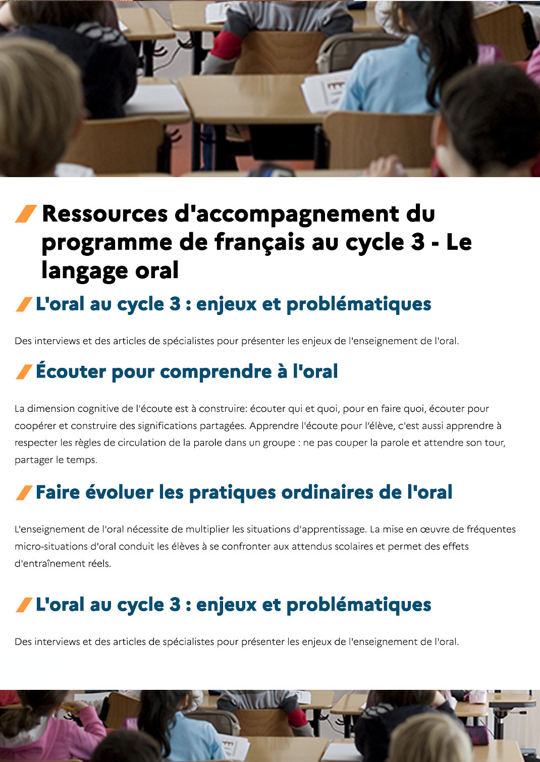 Ressources d'accompagnement du programme de français au cycle 3 - Le langage oral